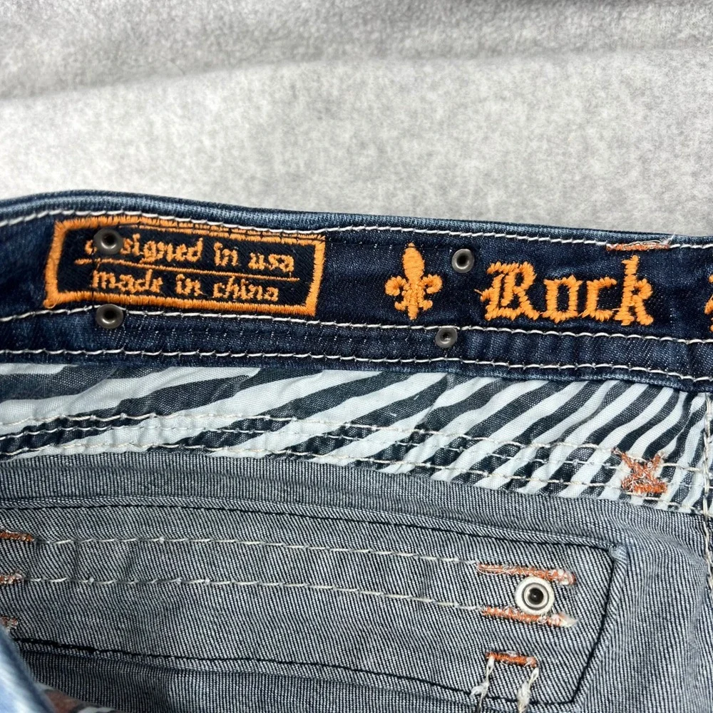 Rock Revival Eleanor Easy Boot Jean Womens 32 Blue Dark Wash Rhinestone E8436E4X